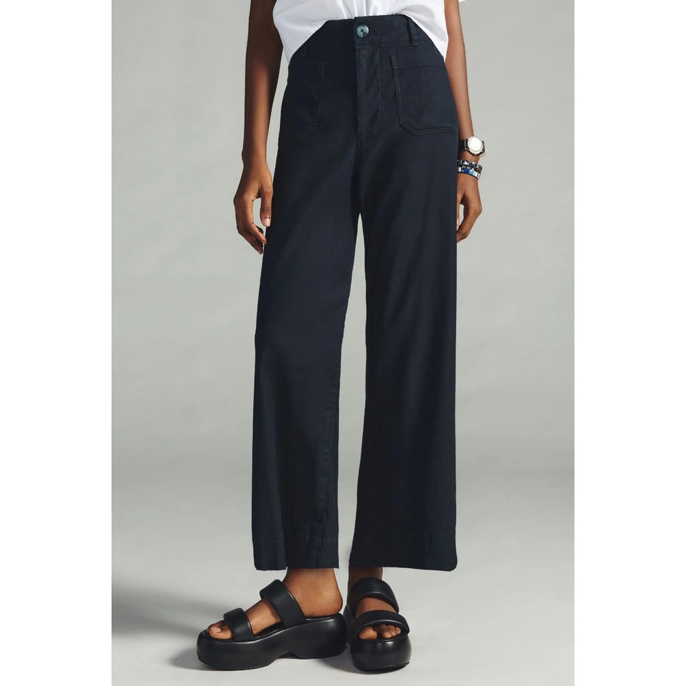Maeve by Anthropologie The Colette Wide Leg Pants Black Linen Blend Size 30